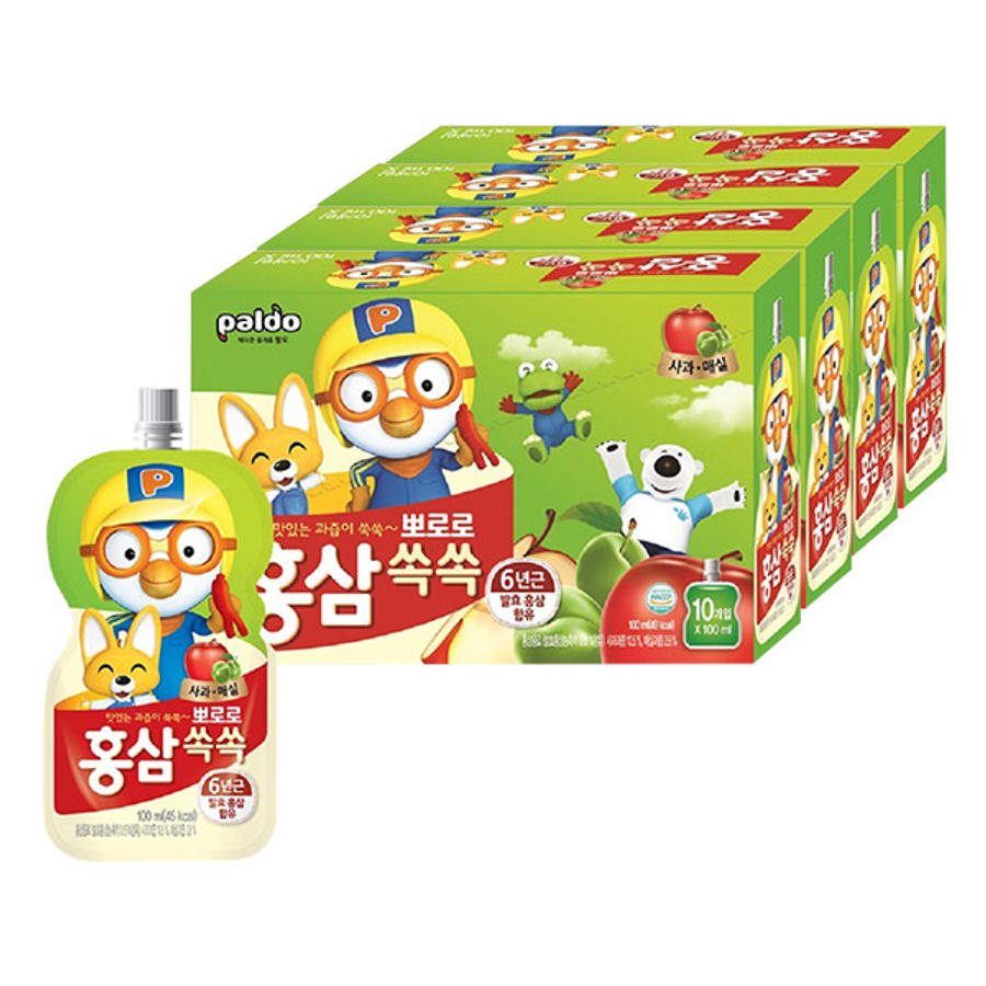 Paldo Pororo Red Ginseng Apple Plum Juice, 100ml, 40 units