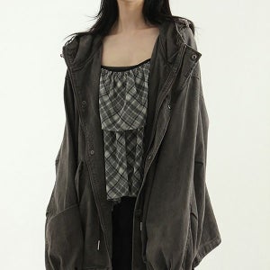 야상 washed cotton hood safari jacket (unisex)