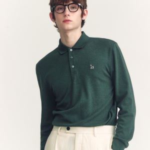 [헤지스 남성] [스테디셀러]그린 멜란지 면 긴팔카라티셔츠 WHTS4D302E2