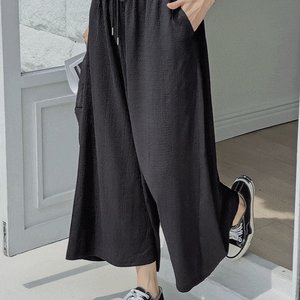 보르르 주름통바지,지지미 8부 와이드 밴딩 팬츠 스판 여성 빅사이즈