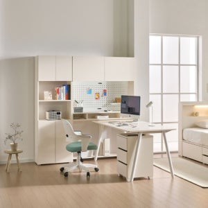 마홀앤 모꼬 1600 전면책상 책장세트 아이보리