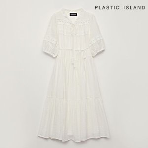 [롯데백화점] 플라스틱아일랜드 리본 프릴넥 펀칭 자수 반팔 원피스 (PQTWO068) LE1219523593