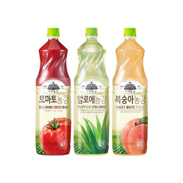 <b>웅진식품</b> 가야농장 주스 1.5L 4개 토마토/알로에/복숭아  가야농장 알로에