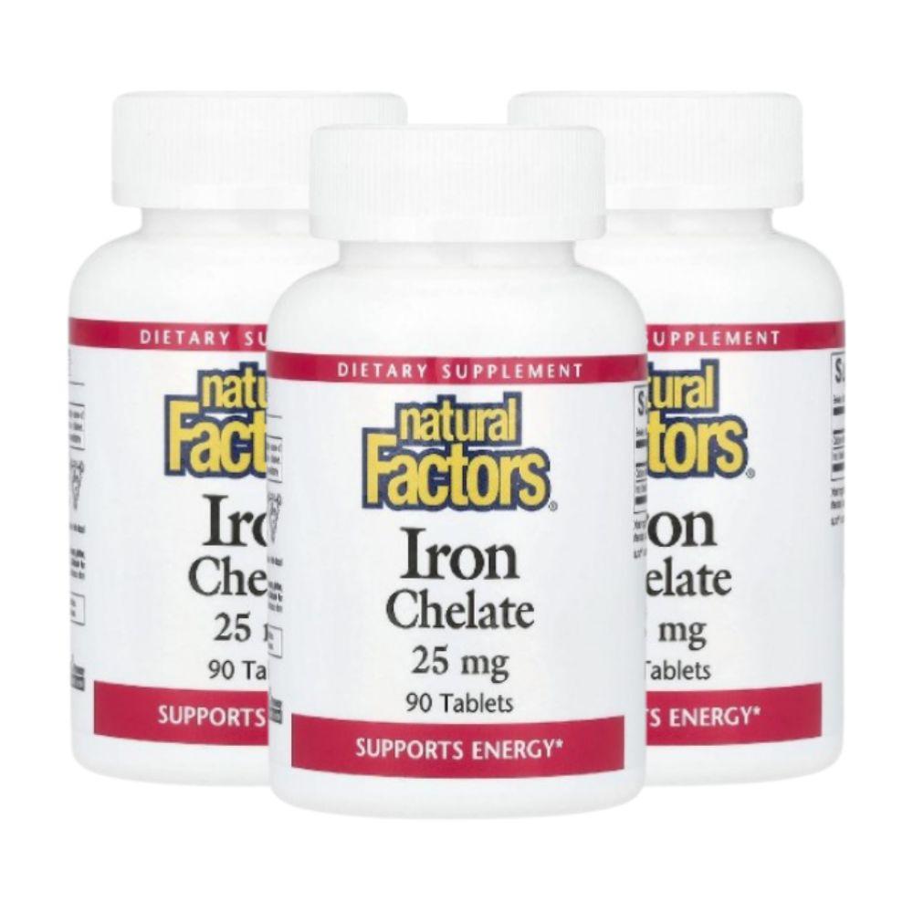 네추럴팩터스 철분 <b>아이언 킬레이트 25mg</b> 90정 3개 칼슘 Iron