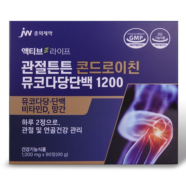 <b>중외제약</b> 관절튼튼 콘드로이친 뮤코다당단백 1200 <b>무릎</b> 관절 연골  1박스  90정