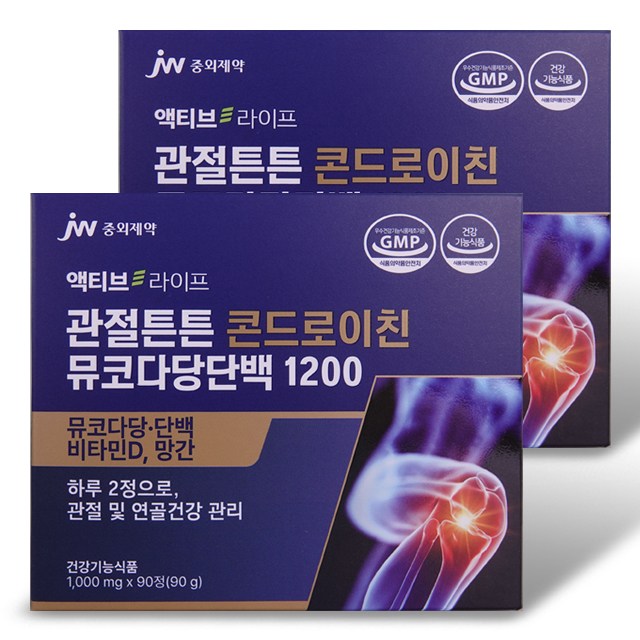 <b>중외제약</b> 관절튼튼 콘드로이친 뮤코다당단백 1200 <b>무릎</b> 관절 연골  2박스  90정