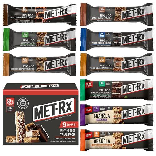 [아마존 공식]<b>MET-Rx</b> Big 100 트라이얼 팩, 식사 교체 바, 9개