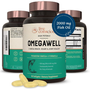 <b>Live Conscious</b> 오메가웰 <b>오메가3</b> 피쉬 오일 2000mg 60소프트젤