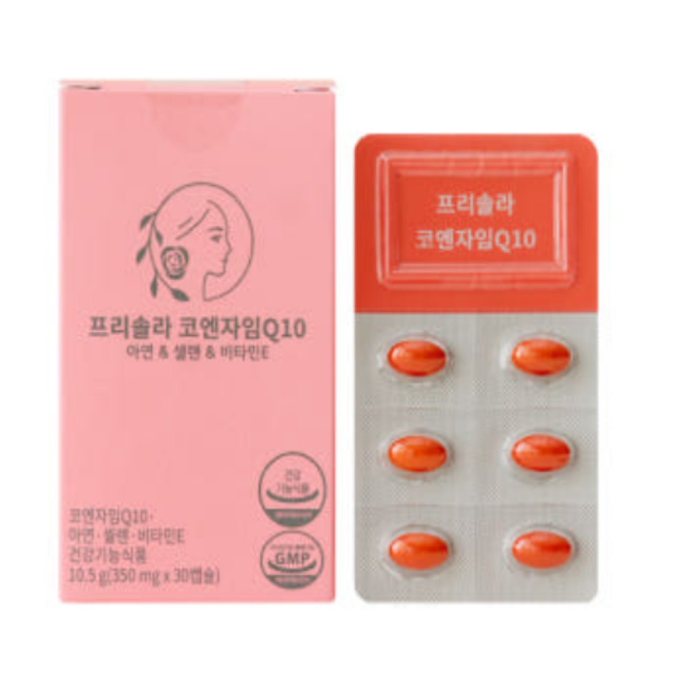 약사 설계 <b>프리솔라</b> 코엔자임Q10 코큐텐 초소형 논지엠오 순도 98.9%코큐텐 <b>고혈압</b>  30정  4개