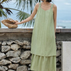 [랭썬][LANGSON]슬립 하이엔드 비치 드레스(K1747895248827012GR01)