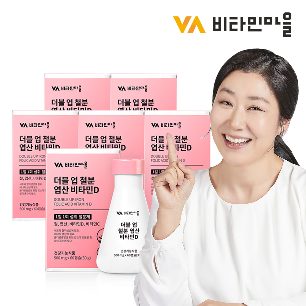 비타민마을 <b>와이즈</b> 더블업 철분 엽산 비타민D  60정  6개