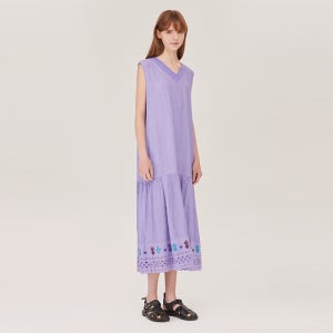 [베네통]2025 SUMMER 링클 자수 포인트 롱 원피스 BAOP69531VO