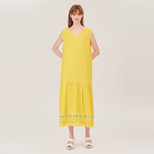 [베네통]2025 SUMMER 링클 자수 포인트 롱 원피스 BAOP69531YE