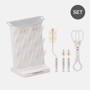 모윰 스펀지 젖병 세척 베이직 세트(스탠딩 젖병건조대+스펀지 세척용품 3종)