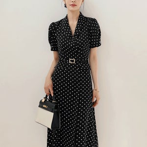 [세련미/팔뚝커버]라모르 숄 카라 도트 벨트 원피스[단독특가]