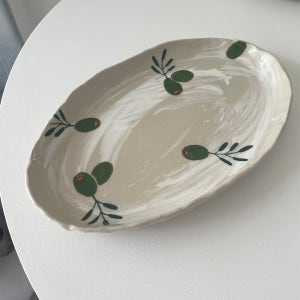 무아크래프트 올리브 도자기 접시 그릇