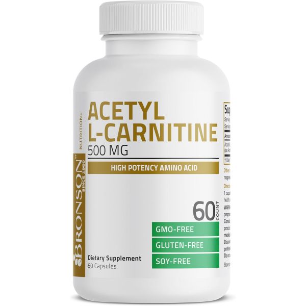 <b>Bronson</b> Acetyl L-Carnitine 500 MG High Potency Amino Acid Non-GMO 120 Capsules  60 Count (Pack of 1)