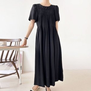 까르죠아 셔링 쉬폰 원피스 여성 시폰 롱 여름 반팔 휴양지 휴가철