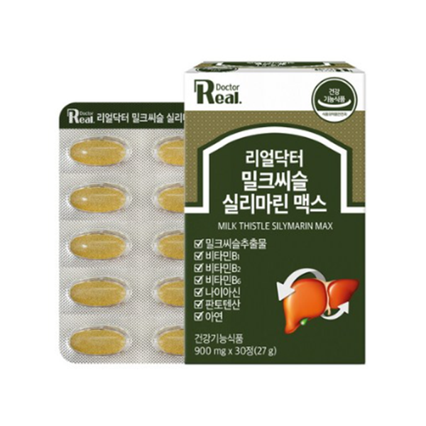 [<b>리얼닥터</b>] 밀크씨슬 실리마린 맥스 900mg /7중 복합/아연/간에좋은/간영양제/간건강/최대함량/식약처인증/음주전후/<b>숙취해소</b>  30정  1박스