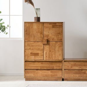고트 고무나무 원목 여닫이 서랍장 750 높은 거실 수납장