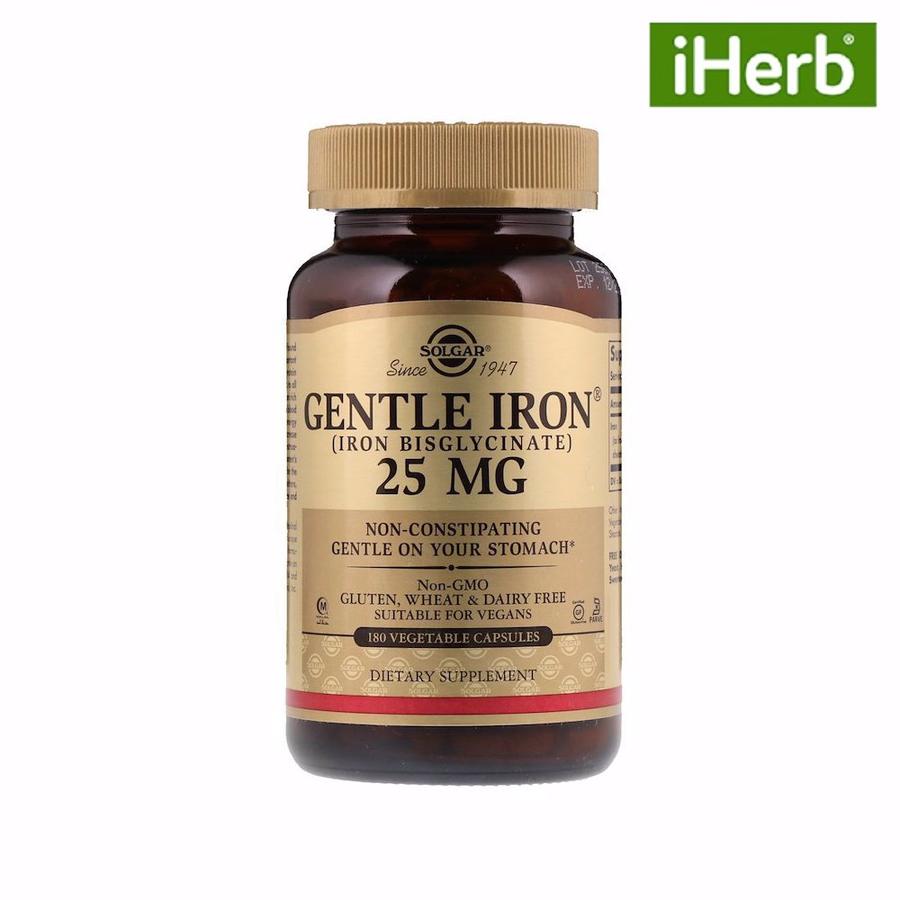 [아이허브] 솔가 Gentle Iron 25mg 180캡슐, 철분 미네랄 단백질 헤모글레빈 Solgar 세로토닌