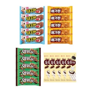 롯데웰푸드 돼지바저당x5개+옥동자x5개+메가톤바x5개+와일드바디x5개