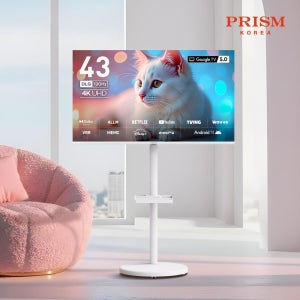 프리즘코리아 프리즘 프리무빙 109cm 4K UHD 화이트 구글 5.0 스마트 TV CP43G5W + 이동식 스탠드 PL2743 / 삼탠바이미 중소바이미