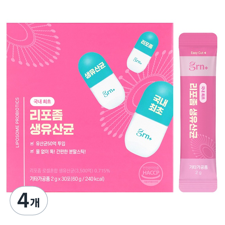 <b>GRN</b> 리포좀 생유산균 프로바이오틱스 요구르트맛 30p  단일속성  60g  4개