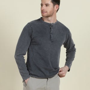 [빠니깔레] 블루 가먼트 다이 코튼 헨리 티셔츠 F-HTEE62-BL