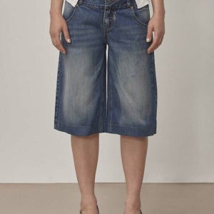 스컬프터 Vine Half Denim Pants Mid Blue