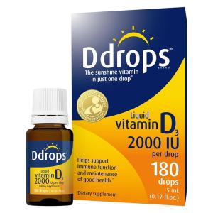 <b>Ddrops</b> 성인용 2000IU 180 방울 - 액체 비타민 D3 보충제 강한 <b>뼈</b> 및 면역 체계 지원