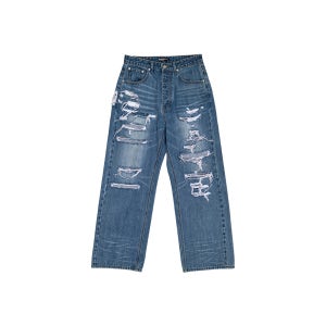 [SUNDAYOFFCLUB : 선데이오프클럽] Thrashed & Repaired Selvage Denim - Washed Blue