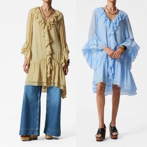 앤아더스토리즈 원피스 플라운스 드레스 옐로우 스카이블루