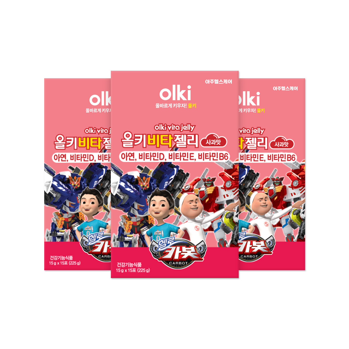 <b>아주약품</b> 올키 비타젤리 사과맛 15포 3개 / <b>키즈</b> 성장기 면역 <b>어린이</b> 아연 비타민D 비타민E 비타민B6