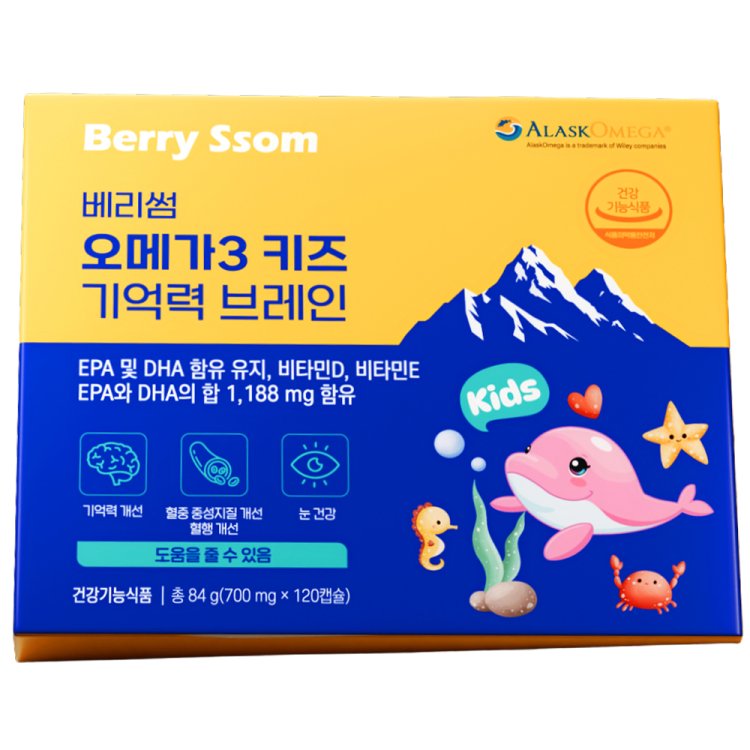 베리썸 <b>오메가3</b> 키즈 기억력 브레인 700mg x 120캡슐, 1개