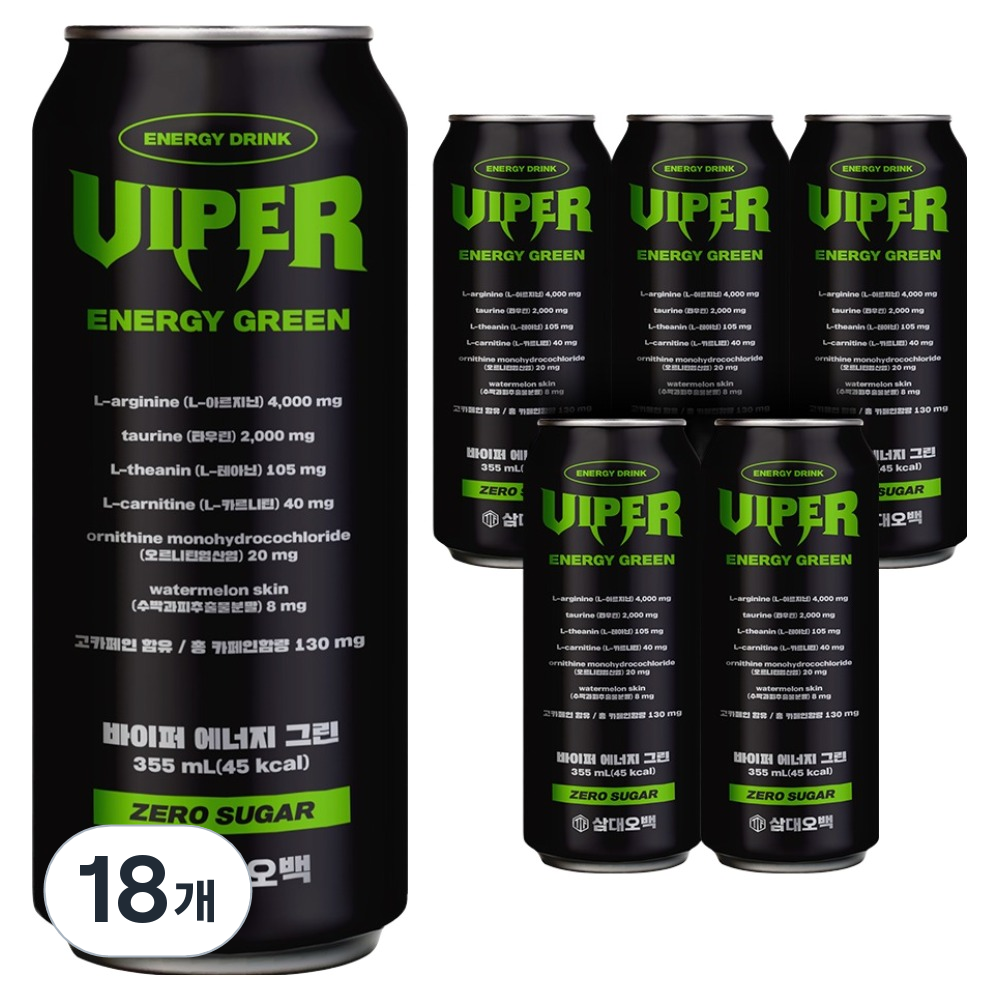삼대오백 바이퍼 에너지 그린 제로 음료  355ml  18개