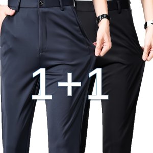 두 팩 캐주얼 드레스 팬츠, 아빠를 위한 슬림핏, 네 방향 스트레치