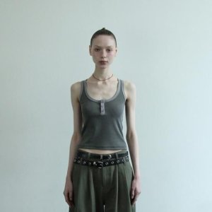 아가모스 HAGAMOS DUAL HENLEY TANK TOP (WASHED GREY)