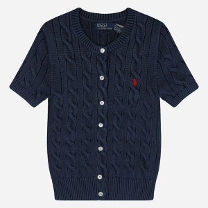 폴로 랄프로렌 [카드 7% 추가할인][폴로랄프로렌]5S 211965756 001 여성 포니 반팔 케이블 니트 가디건 미드나잇 로얄 블루