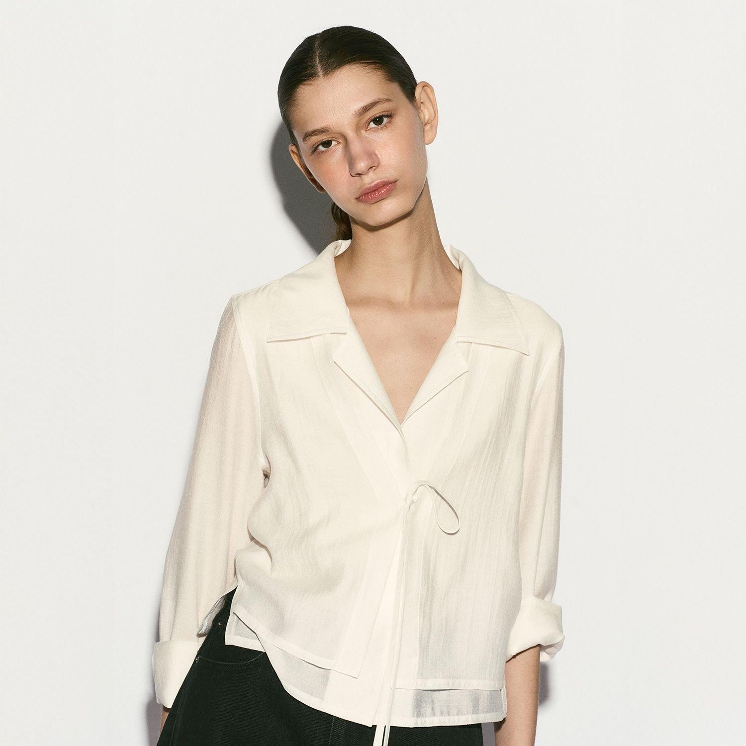 리이 TIE FRONT LAYERED SHIRT