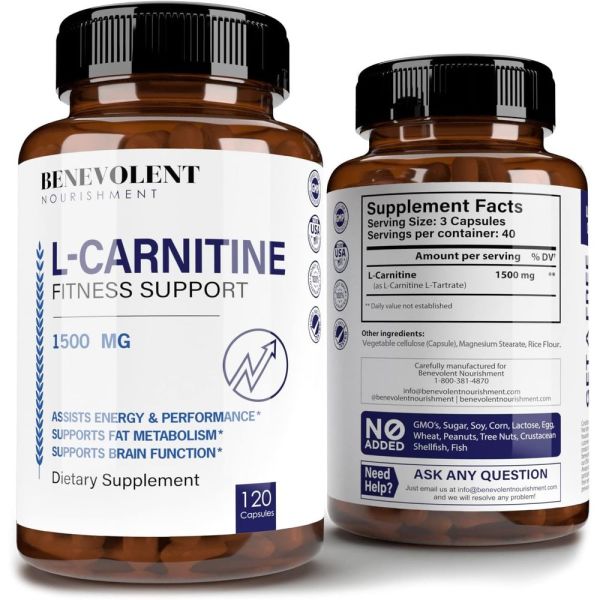 미국 Benevolent <b>L</b> <b>카르니틴</b> 엘<b>카르니틴 1500mg</b> 타르트레이트 120 캡슐
