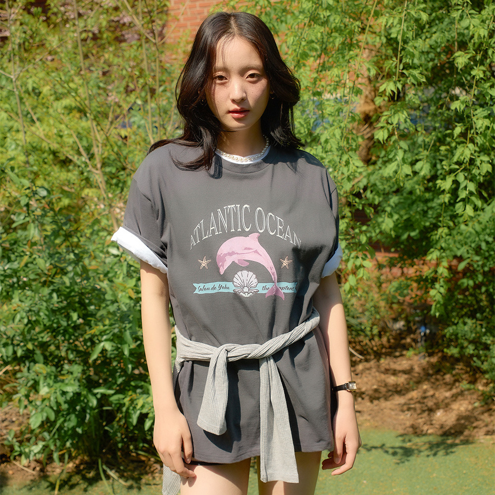 [살롱드욘] Pink Dolphin Boxy T_ Charcoal