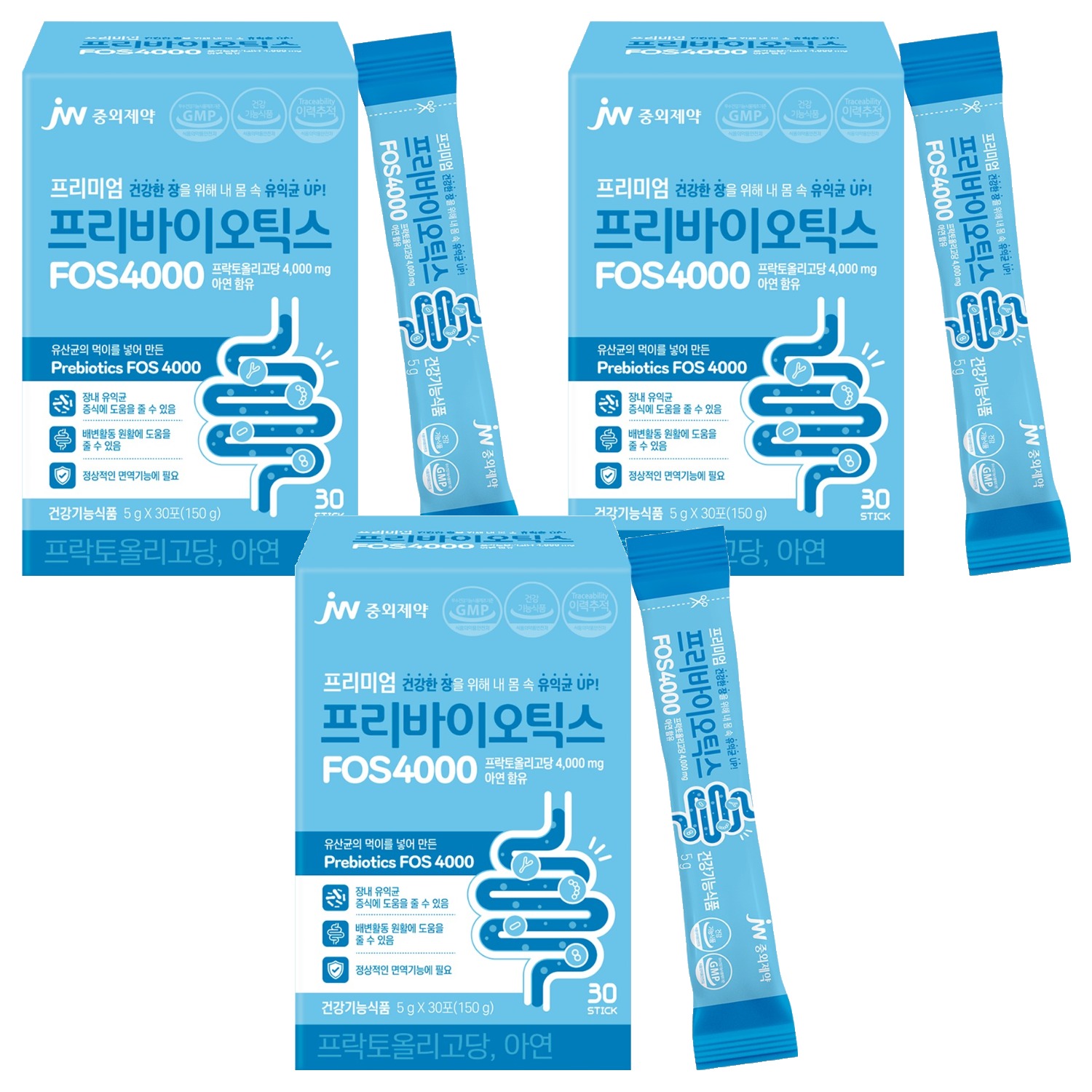 JW중외제약 프리미엄 <b>프리바이오틱스 FOS 4000</b>  아연 함유  150g  3개