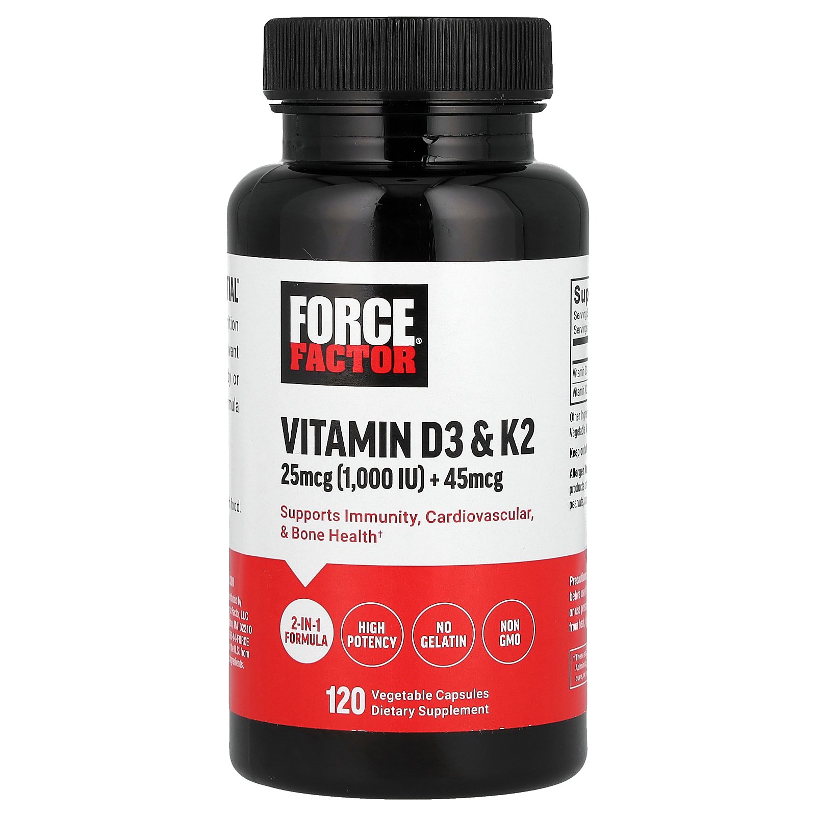 포스팩터 FORCE FACTOR Vitamin D3 &amp; K2 120 Vegetable Capsules  포스팩터 FORCE FACTOR  Vitamin D3  1개  120정
