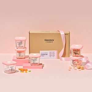 글라스락 이유식용기 270ml 스마일캡 6조 (핑크)