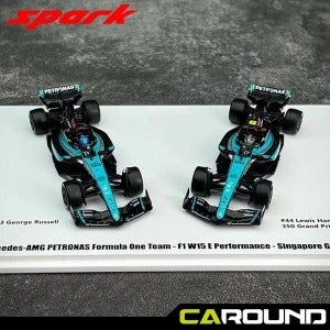 스파크 1:64 메르세데스 AMG 페트로나스 F1 W15 E 2대 세트 2024 싱가포르 그랑프리 - 페트로나스 50주년 - 메르세데스 세트 - Y299