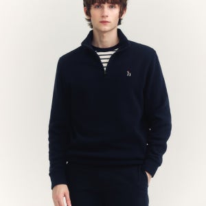 [헤지스 남성] [스테디셀러] 네이비 단색 면 반집업긴팔티셔츠 WHTS4D401N3