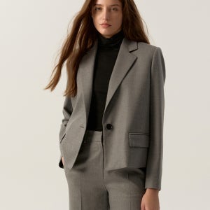 [바쉬] [SET UP] 그레이 멜란지 원버튼 울혼방 긴팔 테일러드 자켓 SLJA4D009G2