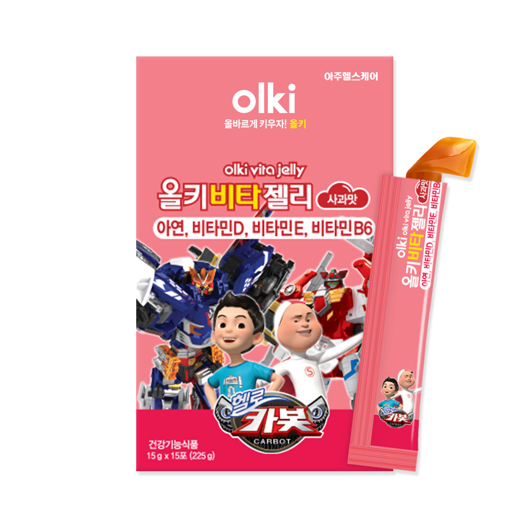 <b>아주약품</b> 올키 비타젤리 사과맛 15포 1개 / <b>키즈</b> 성장기 면역 <b>어린이</b> 아연 비타민D 비타민E 비타민B6