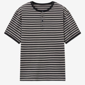 [티엔지티] Stripe Henley Neck T-shirt (Khaki) TNTS5E217K2